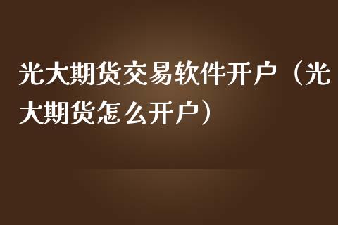 光大期货交易软件开户（光大期货怎么开户）