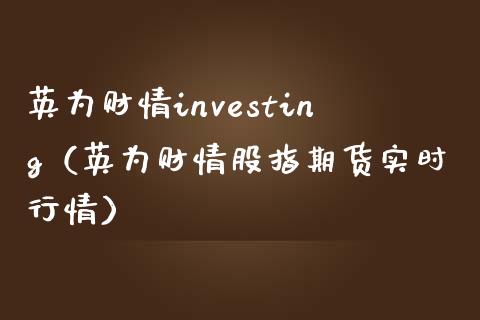 英为财情investing（英为财情股指期货实时行情）