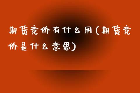 期货竞价有什么用(期货竞价是什么意思)_https://www.boyangwujin.com_期货直播间_第1张