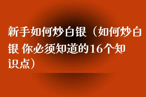 新手如何炒白银（如何炒白银 你必须知道的16个知识点）