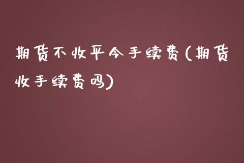 期货不收平今手续费(期货收手续费吗)