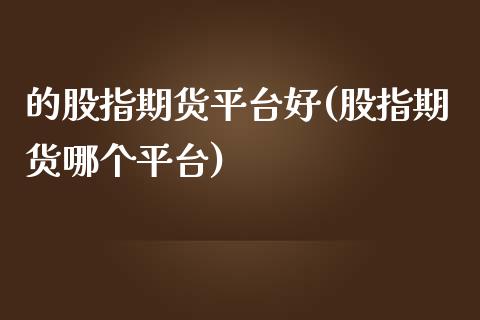 的股指期货平台好(股指期货哪个平台)_https://www.boyangwujin.com_期货直播间_第1张