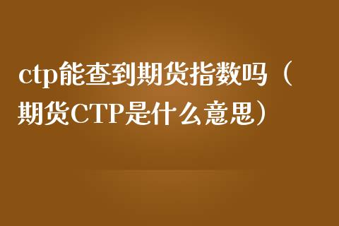 ctp能查到期货指数吗（期货CTP是什么意思）