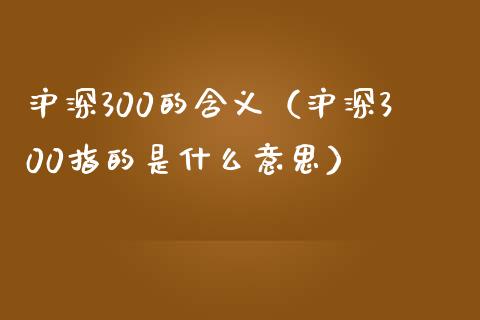 沪深300的含义（沪深300指的是什么意思）