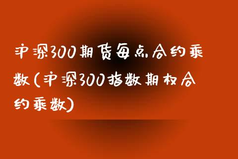 沪深300期货每点合约乘数(沪深300指数期权合约乘数)