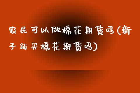 农民可以做棉花期货吗(新手能买棉花期货吗)