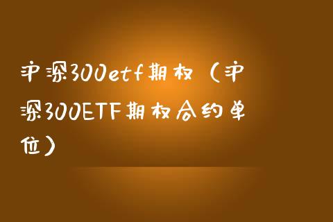 沪深300etf期权（沪深300ETF期权合约单位）