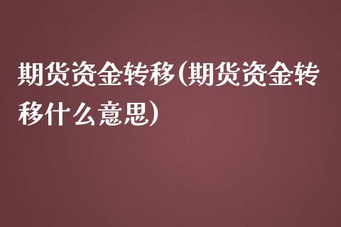 期货资金转移(期货资金转移什么意思)