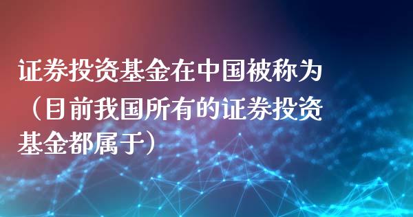 证券投资基金在中国被称为（目前我国所有的证券投资基金都属于）_https://www.boyangwujin.com_期货直播间_第1张