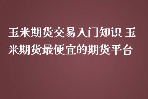 玉米期货交易入门知识 玉米期货最便宜的期货平台