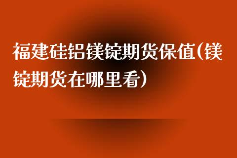 福建硅铝镁锭期货保值(镁锭期货在哪里看)