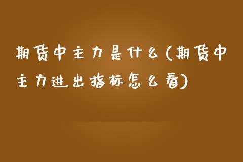 期货中主力是什么(期货中主力进出指标怎么看)