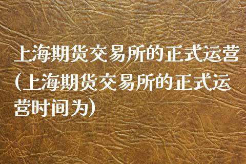 上海期货交易所的正式运营(上海期货交易所的正式运营时间为)_https://www.boyangwujin.com_期货直播间_第1张