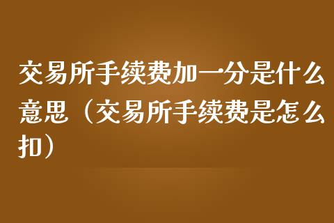 交易所手续费加一分是什么意思（交易所手续费是怎么扣）