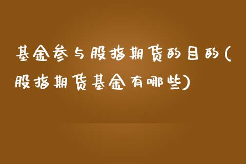 基金参与股指期货的目的(股指期货基金有哪些)