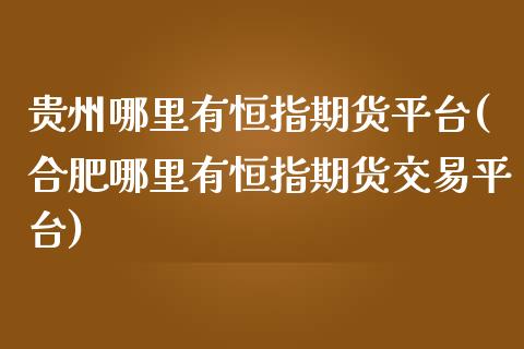 贵州哪里有恒指期货平台(合肥哪里有恒指期货交易平台)