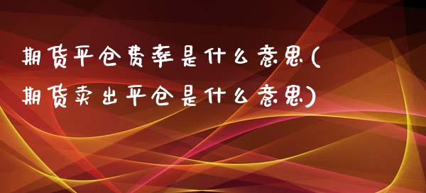 期货平仓费率是什么意思(期货卖出平仓是什么意思)