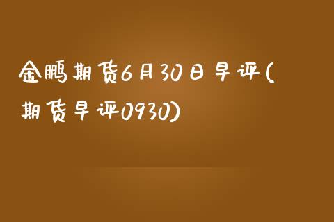 金鹏期货6月30日早评(期货早评0930)