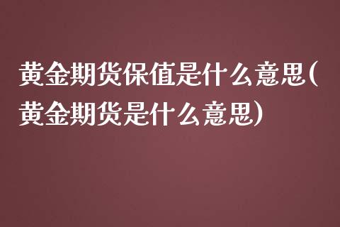 黄金期货保值是什么意思(黄金期货是什么意思)