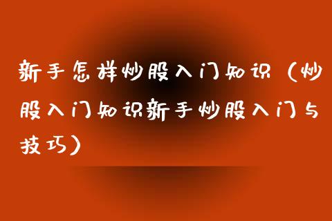 新手怎样炒股入门知识（炒股入门知识新手炒股入门与技巧）