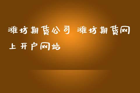 潍坊期货公司 潍坊期货网上开户网站