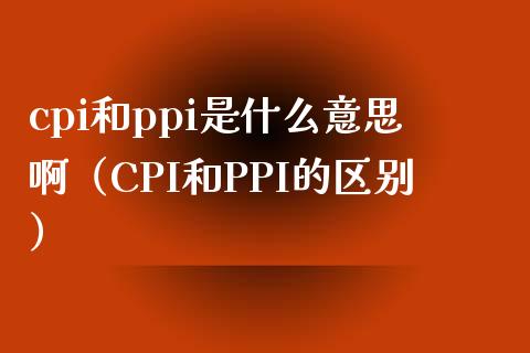 cpi和ppi是什么意思啊（CPI和PPI的区别）