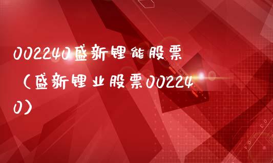 002240盛新锂能股票（盛新锂业股票002240）