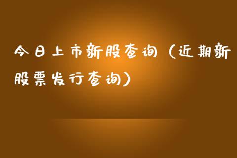 今日上市新股查询（近期新股票发行查询）