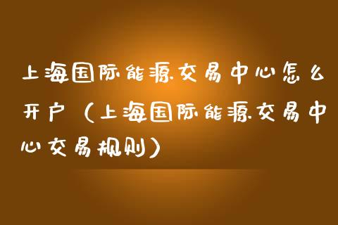 上海国际能源交易中心怎么开户（上海国际能源交易中心交易规则）