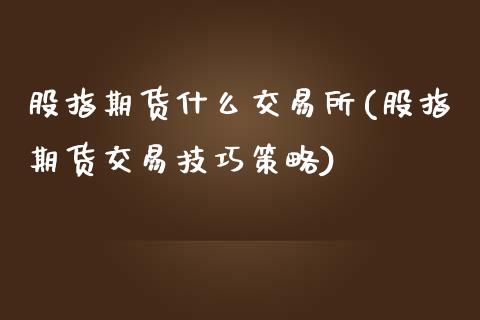 股指期货什么交易所(股指期货交易技巧策略)_https://www.boyangwujin.com_白银期货_第1张