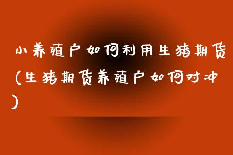 小养殖户如何利用生猪期货(生猪期货养殖户如何对冲)_https://www.boyangwujin.com_内盘期货_第1张