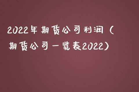 2022年期货公司利润（期货公司一览表2022）