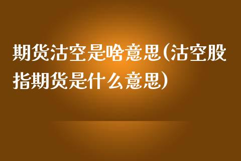 期货沽空是啥意思(沽空股指期货是什么意思)