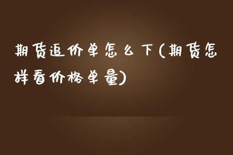 期货追价单怎么下(期货怎样看价格单量)_https://www.boyangwujin.com_道指期货_第1张